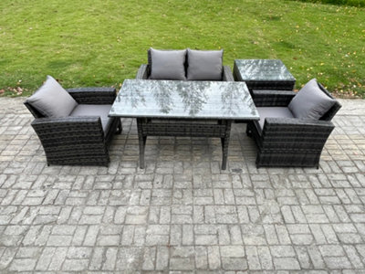 B&Q -  Wicker Outdoor Garden Furniture Set Patio Furniture Rattan Dining Table Lounge Sofa With Side Table