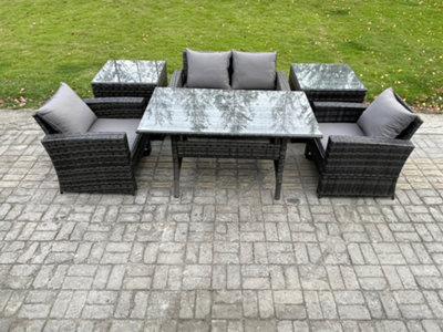 Fimous Wicker Outdoor Garden Furniture Sets Patio Furniture Rattan Rectangular Dining Table Lounge Sofa