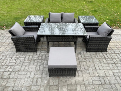 Fimous 5 Seater Pe Wicker Outdoor Garden Furniture Set Patio Furniture Rattan Rectangular Dining Table
