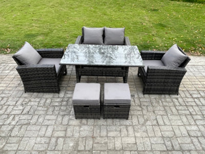 Fimous 6 Seater Outdoor Garden Furniture Set Patio Furniture Rattan Rectangular Dining Table Lounge Sofa
