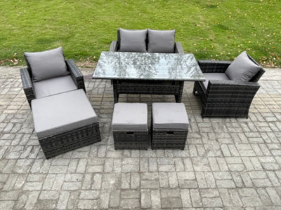 Fimous 7 Seater Outdoor Garden Furniture Set Patio Furniture Rattan Rectangular Dining Table Lounge Sofa