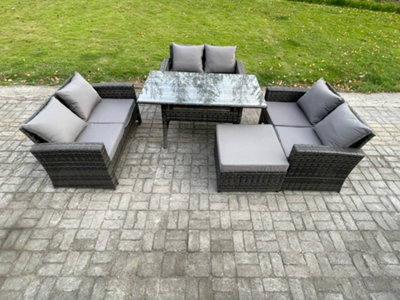 B&Q -  7 Seater Rattan Wicker Garden Furniture Patio Conservatory Sofa Set Indoor Outdoor With Dining Table Double Seat Sofa