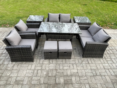 B&Q -  Garden Furniture Sets 9 Pieces Rattan Furniture Handmade Wicker Patio Sofa Set With 2 Small Footstools 2 Side Tables