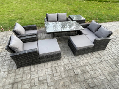 B&Q -  Garden Furniture Sets 8 Pieces Rattan Furniture Handmade Wicker Patio Sofa Set With 2 Big Footstool Side Table