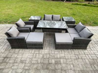 B&Q -  Garden Furniture Sets 9 Pieces Rattan Furniture Handmade Wicker Patio Sofa Set With 2 Big Footstool 2 Side Tables