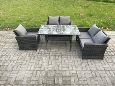 Fimous 5 Seater Wicker Rattan Garden Dining Set Outdoor Furniture Sofa With Dining Table Double Seat Sofa