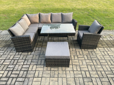 Fimous Outdoor Furniture Garden Dining Set Rattan Corner Sofa Set With Rectangular Dining Table Armchair