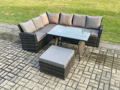 Fimous Outdoor Furniture Garden Dining Set Rattan Corner Sofa Set With Rectangular Dining Table Big Footstool from B&Q