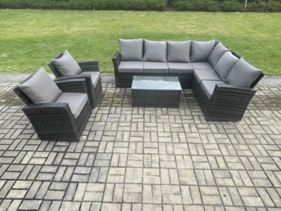 Fimous 8 Seater High Back Outdoor Garden Furniture Set Rattan Corner Sofa Set With Rectangular Coffee Table