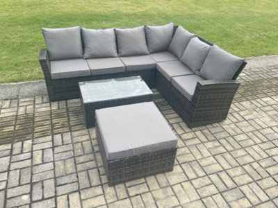 Fimous 7 Seater High Back Outdoor Garden Furniture Set Rattan Corner Sofa Set With Rectangular Coffee Table
