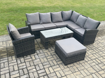 Fimous Rattan Corner Sofa Garden Furniture Set With Big Footstool Rectangular Coffee Table Armchair With Cushion from B&Q