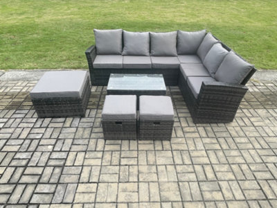 Fimous Wicker Pe Outdoor Garden Furniture Set High Back Rattan Corner Sofa Set With Rectangular Coffee Table 3 Footstools from B&Q