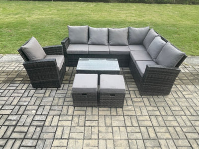 Fimous Wicker Pe Outdoor Garden Furniture Set High Back Rattan Corner Sofa Set With Arm Chair Rectangular Coffee Table from B&Q
