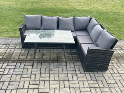 Fimous Outdoor Furniture Garden Dining Set Rattan Corner Sofa Set Rectangular Dining Table With Temper Glass