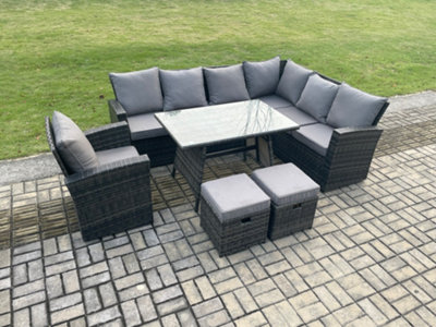 Fimous Outdoor Furniture Garden Dining Set Rattan Corner Sofa Chair Set Rectangular Dining Table With Temper Glass Footstools from B&Q