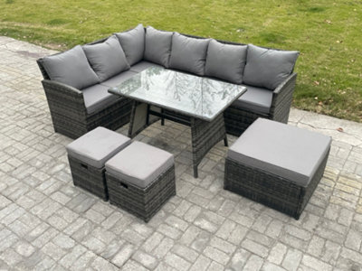 Fimous Wicker Rattan Garden Furniture Corner Sofa Set With Oblong Dining Table 9 Seater Outdoor Rattan Set from B&Q