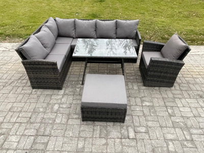 Fimous Rattan Garden Furniture Corner Sofa Set With Dining Table Footstool Armchair Outdoor Wicker Rattan Set from B&Q