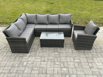 Fimous Rattan Lounge Corner Sofa Set Wicker Pe Outdoor Garden Furniture Set With Rectangular Coffee Table Armchair from B&Q