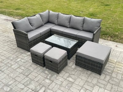 Fimous 9 Seater Rattan Lounge Corner Sofa Set Wicker Pe Outdoor Garden Furniture Set With Coffee Table 3 Footstools