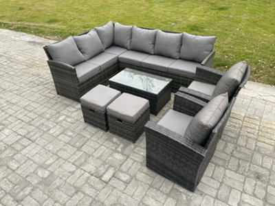 Fimous 10 Seater Rattan Lounge Corner Sofa Set Wicker Pe Outdoor Garden Furniture Set With Coffee Table 2 Footstools Small