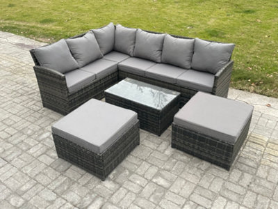 Fimous 8 Seater Rattan Lounge Corner Sofa Set Wicker Pe Outdoor Garden Furniture Set With Coffee Table 2 Big Fotstools from B&Q