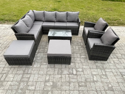 Fimous 10 Seater Rattan Lounge Corner Sofa Set Wicker Pe Outdoor Garden Furniture Set With Coffee Table Armchair