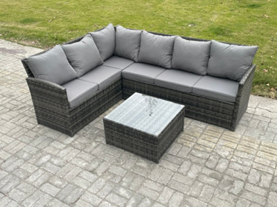 Fimous 6 Seater Outdoor Garden Furniture Set Wicker Pe Rattan Corner Sofa Set With Square Coffee Table