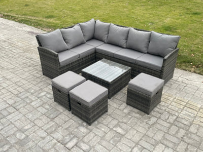 Fimous 9 Seater Outdoor Garden Furniture Set Wicker Pe Rattan Corner Sofa Set With Square Coffee Table 3 Footstools