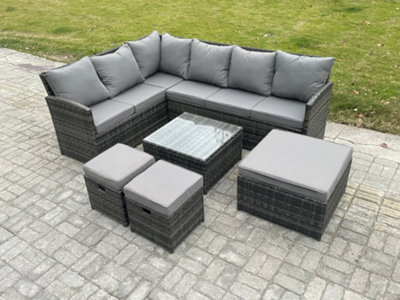 Fimous 9 Seater Outdoor Garden Furniture Set Wicker Pe Rattan Corner Sofa Set With Square Coffee Table Footstools