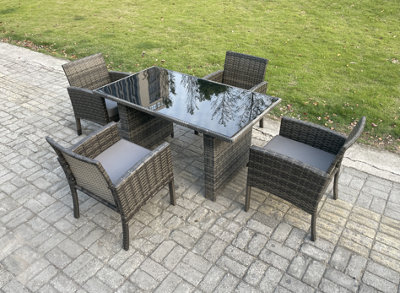 Fimous Wicker Pe Outdoor Rattan Garden Furniture Arm Chair And Table Dining Sets 4 Seater Rectangular Table Mixed Dark/Grey