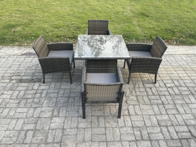 Fimous Wicker Pe Outdoor Rattan Garden Furniture Arm Chair And Table Dining Sets 4 Seater Square Dining Table Mixed Dark/Grey