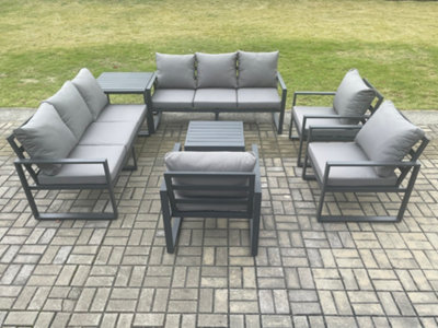 Fimous Aluminium Outdoor Garden Furniture Set Patio Lounge Sofa With Coffee Table 3 Armchairs Side Table Dark Grey from B&Q