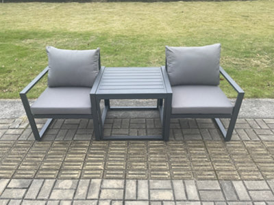B&Q -  Aluminium 3 Pieces Garden Furniture Sofa Set Chair With Table Including Cushions Dark Grey