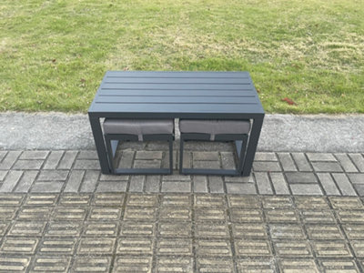 Fimous Unisex Dark Grey Outdoor Garden Rectangular Coffee Table Aluminium Patio Tea Table With 2 Footstool For Balcony, Terrace, Swimming Pool Small - Image 3