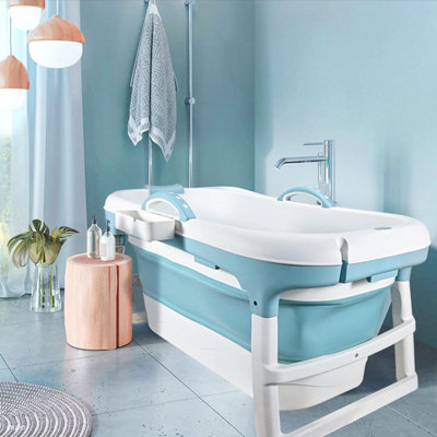 Fimous Foldable Adult Bathtub Body Spa Freestanding Soaking Tub Non-Slip Bathing Shower For Bathroom Blue from B&Q