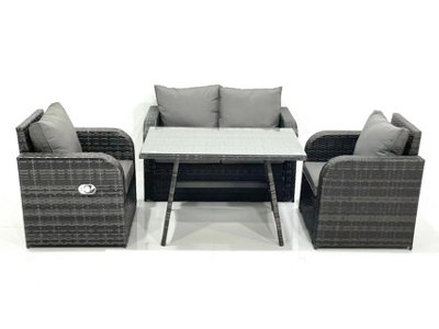 Fimous Dark/Grey Outdoor Garden Furniture Set Rattan Sofa Dining Table Set With Reclining Chair Mixed