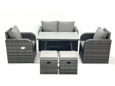 Fimous Outdoor Garden Furniture Set Rattan Sofa Dining Table Set With Reclining Chair 2 Small Footstool Dark Grey Mixed from B&Q