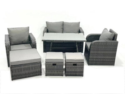 B&Q -  Outdoor Garden Furniture Set Rattan Sofa Dining Table Set With Reclining Chair 3 Footstool Dark Grey Mixed