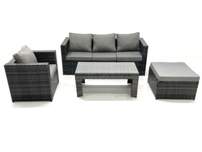Fimous Rattan Garden Furniture Set Outdoor Lounger Sofa With Coffee Table Armchair Big Footstool Mixed Dark/Grey