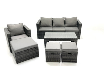 Fimous Rattan Garden Furniture Set Outdoor Lounger Sofa With Coffee Table Armchair 3 Footstools Dark Grey Mixed from B&Q