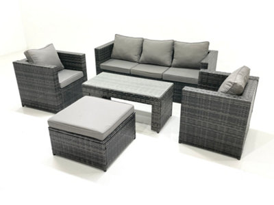 Fimous Rattan Garden Furniture Set Outdoor Lounger Sofa With Coffee Table 2 Armchair Big Footstool Dark Grey Mixed from B&Q