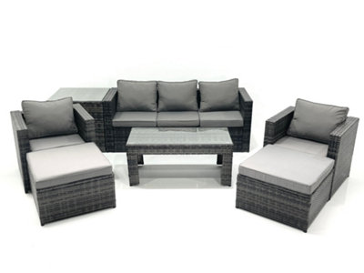 Fimous 7 Seater Rattan Garden Furniture Set Outdoor Lounger Sofa With Coffee Table 2 Armchair 2 Big Footstools Side Table from B&Q