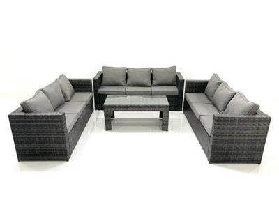 B&Q -  Outdoor Garden Furniture Set 9 Seater Rattan Sofa Set With Coffee Table Dark Grey Mixed