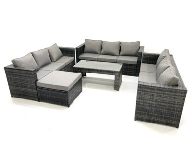 B&Q -  Outdoor Garden Furniture Set 10 Seater Rattan Sofa Set With Coffee Table Big Footstool Dark Grey Mixed
