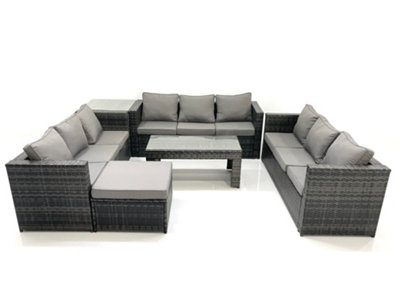 Fimous Outdoor Garden Furniture Set 10 Seater Rattan Sofa Set With Coffee Table Big Footstool Side Table Mixed Dark/Grey