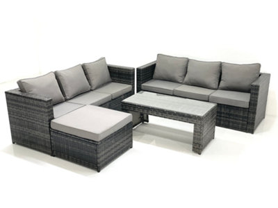 Fimous Garden Outdoor Rattan Furniture Set With Sofa Coffee Table Big Footstool Dark Grey Mixed from B&Q