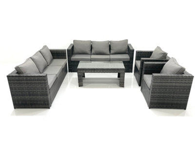 Fimous Dark/Grey Rattan Garden Furniture Sofa Set With Coffee Table Armchair Mixed