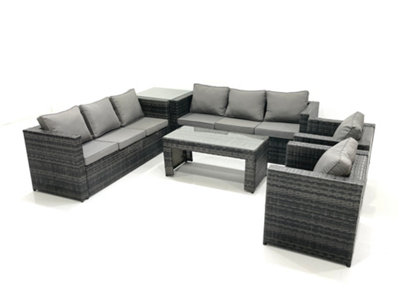 Fimous Rattan Garden Furniture Sofa Set With Coffee Table Armchair Side Table Mixed Dark/Grey