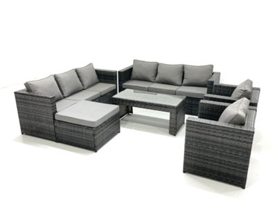 Fimous Rattan Garden Furniture Sofa Set With Coffee Table Armchair Big Footstool Mixed Dark/Grey