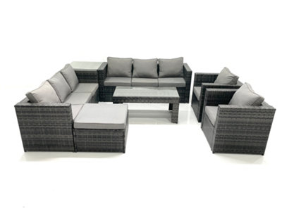 Fimous Dark/Grey Rattan Garden Furniture Sofa Set With Coffee Table Armchair Side Table Big Footstool Mixed